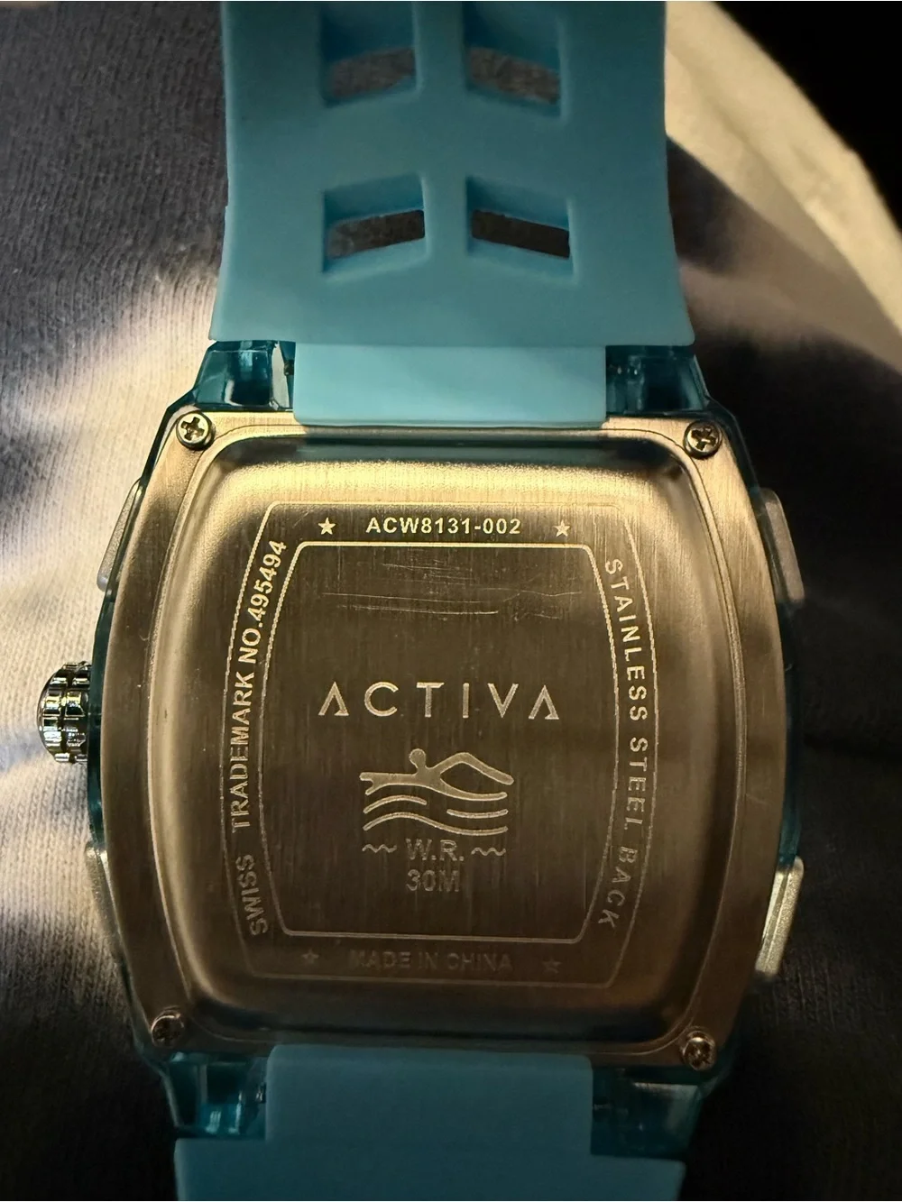 Activa Quartz Tonneau Watch - Black Dial, Blue Silicone Strap, Date, 30m